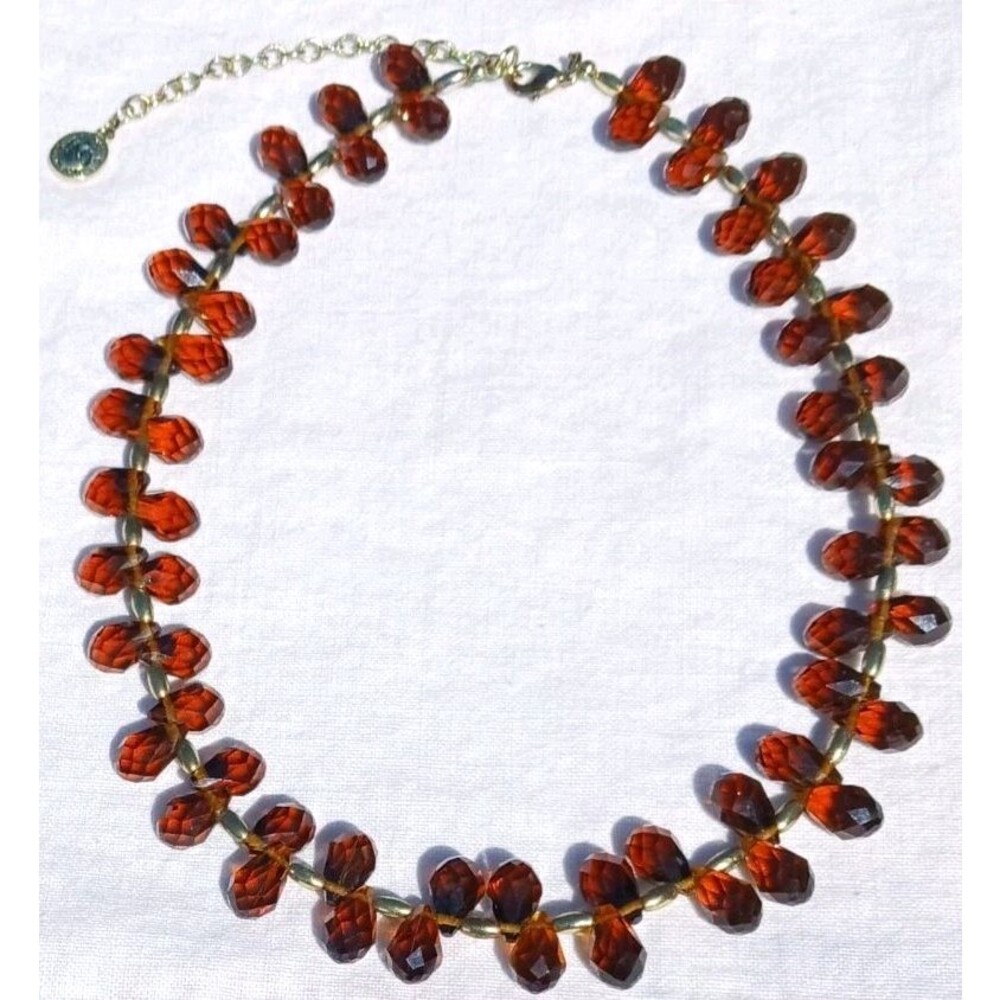 Vintage JNY Jones New York Amber Gold Faceted Bead Necklace Adjustable 16 to 20"